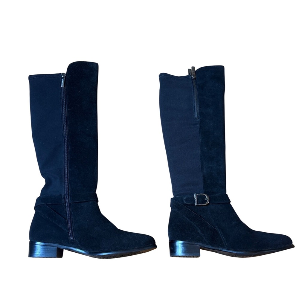 Valdini Echo Tall Boots Women Black Suede Stretch Knee High Buckle SIZE‎ 7.5